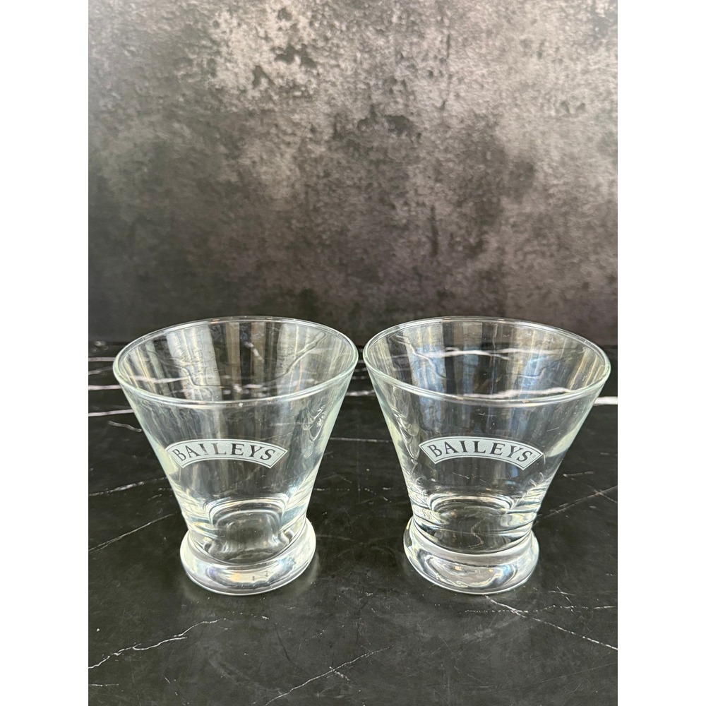 PAIR (2) VTG Promotional Baileys Irish Cream Flared Lowball Rocks Glasses 4in